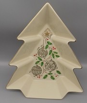 Vintage Lenox Christmas Tree Serving Platter Gold Trim Ornaments Holly - $22.26