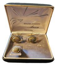 Anson Sterling Silver Vintage 50&#39;s Gold-tone Oval Cufflinks &amp; Tie Pin - £18.00 GBP