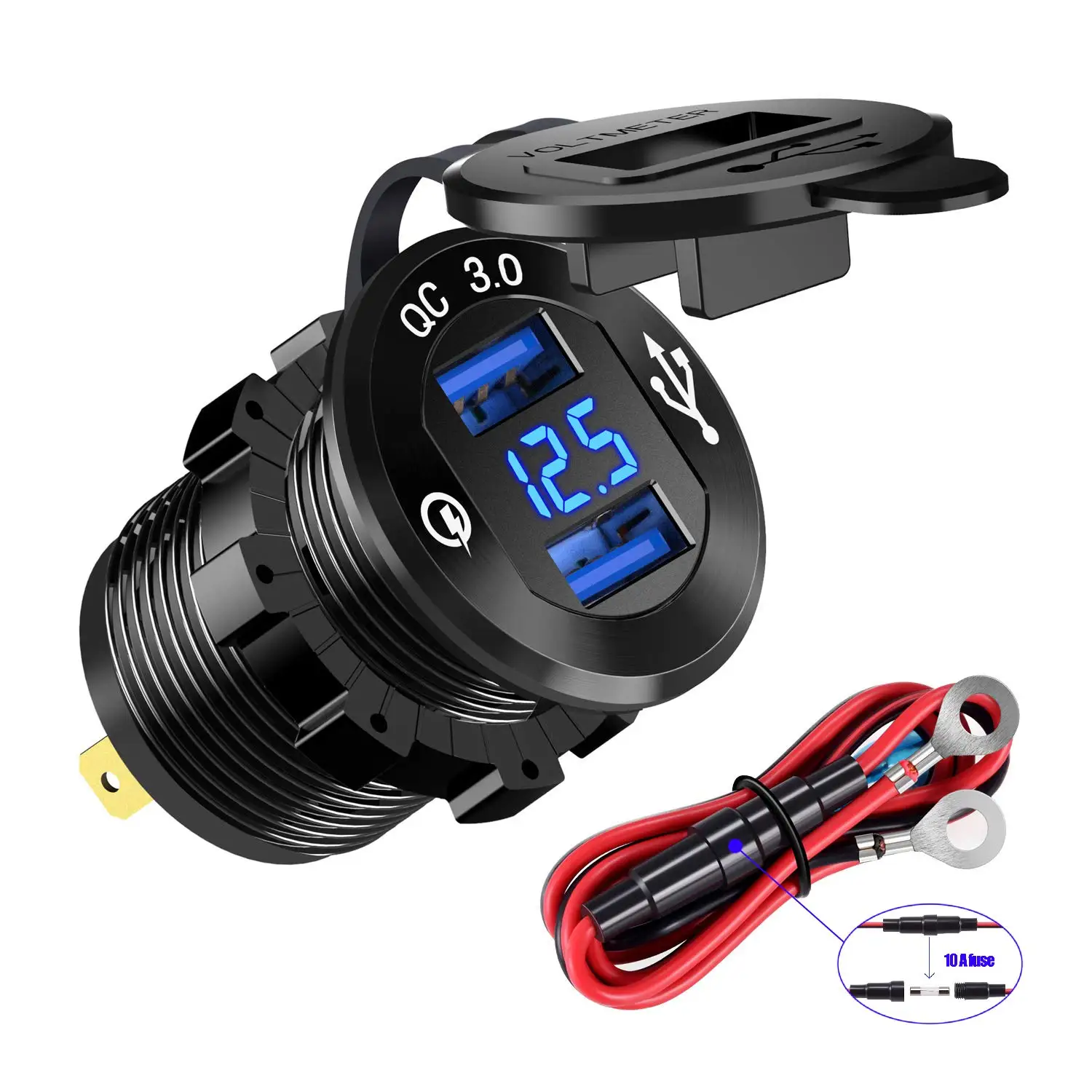 Uriot Aluminium QC3.0 Car Charger with LED Voltmeter Dual USB Ports Power Adapte - £155.14 GBP