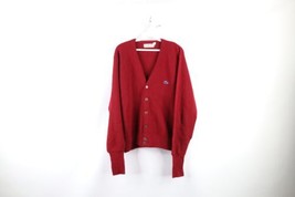 Vtg 70s Izod of London Lacoste Mens Medium Croc Logo Knit Cardigan Sweater USA - £71.18 GBP