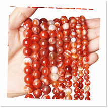 Stunning 8mm Red Stripe Agate Beads - Round Semi Precious Stone Beads for Jewelr - $21.77