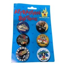 Walt Disney World Attractions Pinback Set Of 6 Buttons 1990s Park Souvenir - £15.31 GBP