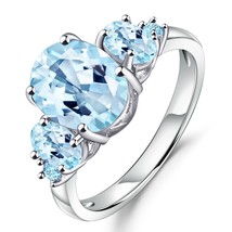 4.77Ct Oval Natural Sky Blue Topaz Gemstone Ring 100% 925 Sterling Silver Rings  - £41.46 GBP