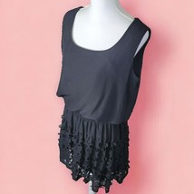 S L Fashions Black Dress Stretch Sleeveless Womens 14P Flowy Ruffle Short - $17.60