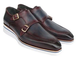 Paul Parkman Mens Shoes Blue Bordeaux Patina Leather Monkstrap 189-BLU-BRD - $314.99