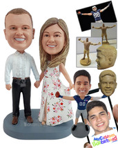 Personalized Bobblehead Dazzling couple wearing gorgeous spring outfit holding h - £122.99 GBP