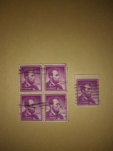 Lot #2 5 1954 Lincoln 4 Cent Cancelled Postage Stamps Purple Vintage VTG USPS... - $9.90