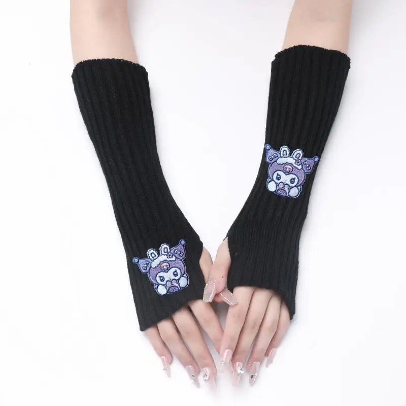 Sanrioed Long Fingerless Gloves Kuromi Winter Arm Warmer Knitted Arm Sleeve Fine - £7.08 GBP+