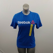 Reebok V Neck T Shirt Women&#39;s Size Small Blue Short Sleeve Cotton Short ... - $11.87