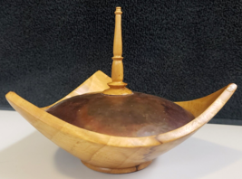 Handmade Turned TRI-CORNER Art Box Bowl California Dyer Oak Hammered Copper Lid - £38.21 GBP
