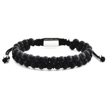 Crucible Men&#39;s Matte Black Agate Stone Beaded Adjustable Bracelet - $28.95