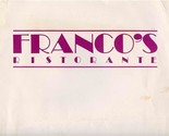 Franco&#39;s Ristorante Menu Broad Street Richmond Virginia  - $21.78