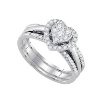14k White Gold Womens Diamond Heart Bridal Wedding Engagement Ring Band Set 1/2 - £716.96 GBP