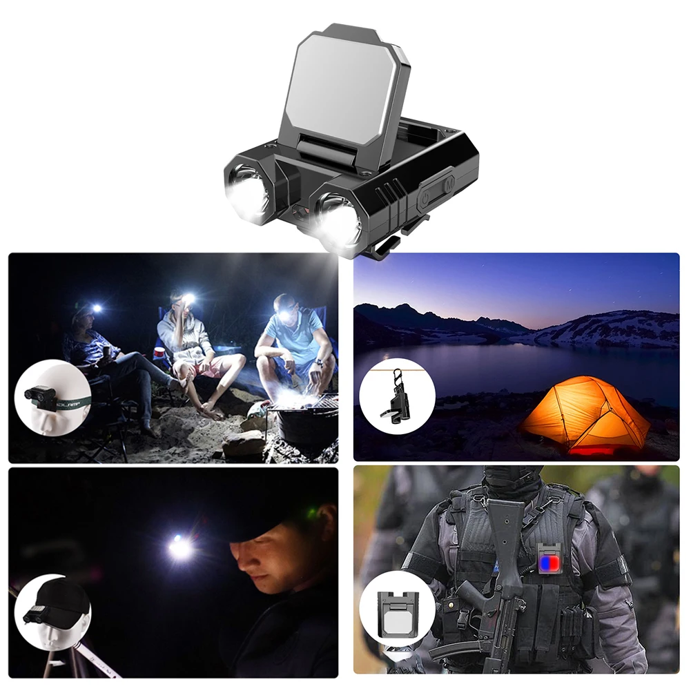 Intelligent Wave Sensing LED Headlamp XPE Hat Clip Light Stepless Dimming IPX4 - £9.04 GBP+