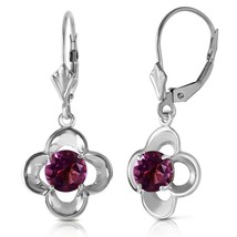 1.1 Carat 14K Solid White Gold Amethyst Flower Bloom Gemstone Earrings - £306.94 GBP