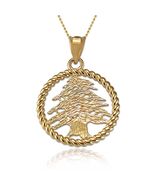 Gold Lebanese Cedar Tree Pendant Necklace Rope Border Unisex Jewelry (10... - $352.79 CAD+