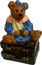 Boyds Bears Bearware Pottery Bear on Trunk Suitcase w/ Sailboat Trinket ... - $19.99