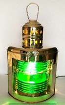 15&quot; Vintage Nautical Solid Brass Starboard Electric Lantern Green Color Home Dec - £89.66 GBP