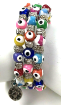 Wrap Bracelet Multi-Color EVIL EYE Boho Beaded 3-Row colorful - £9.47 GBP