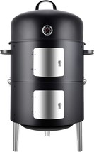 Realcook Vertical 17&quot; Steel Charcoal Smoker, Black, Large Round Bbq Gril... - $129.95