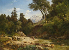 Young Anglers by the Stream - Ludwig Halauska Oil Painting Giclee Print Canvas - £7.32 GBP+