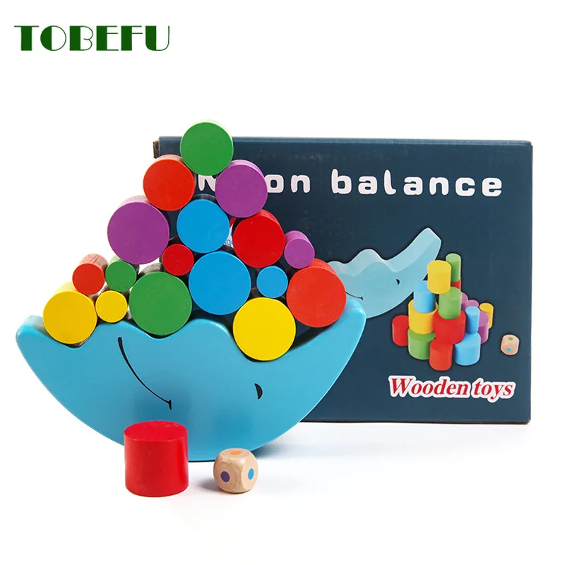 Wooden Stacking Blocks Balancing Puzzle Moon Equilibrium Game Montessori - $18.22