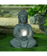 Meditating Buddha Garden Statue w/Solar Light, Sitting Asian Zen Yard Sculpture - £100.89 GBP