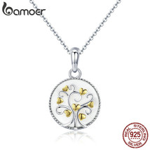 Real 925 Silver Tree of Life Pendant Necklaces Women Gold Heart Tree Necklace Si - £19.37 GBP