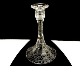 Etched Glass Candlestick, 3/4&quot; Taper Sconce, Octagon Stem, Triangle and ... - $14.65