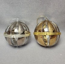 Dillard&#39;s Trimmings Glass Hinged 3&quot; Ball Christmas Ornaments Gold &amp; Silver Pair - £18.77 GBP