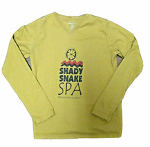 Y2K 90s Juniors Mustard Yellow SHADY SNAKE SPA Long Sleeve Fitted T-Shir... - $17.00
