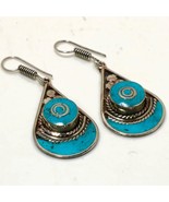 Tibetan Turquoise Handmade Bohemian Drop/Dangle Earrings Nepalese 2.30&quot; ... - £4.77 GBP