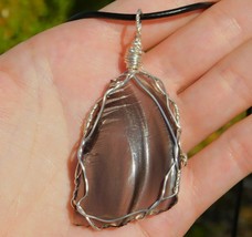 Rainbow Obsidian Volcanic Glass Silver Pendant Necklace With Pink and Go... - $35.00
