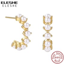 ELESHE 925 Silver Freshwater  Hoop Earrings Women Elegant Personality Hook Earri - £16.89 GBP