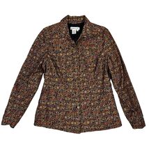 Women&#39;s Coldwater Creek Metallic Brocade Floral LS M Button Blazer Jacket - $27.72
