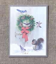 Vintage George Shedd Christmas Card Wreath Winter Birds Squirrel Snow - $4.95