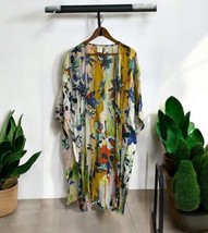 Petanu Pashma Anthropologie ONE SIZE Linen Kimono Kaftan Coverup Floral Watercol - $59.39