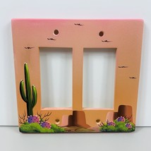 Southwest Double Rocker Switch Plate Cover Ceramic Saguaro Prickly Mesa Buttes - £13.23 GBP