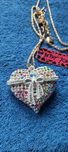 New Betsey Johnson Necklace Heart White Multicolored Rhinestones Valentine Nice - £11.81 GBP
