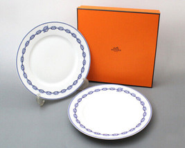 Hermes Chaine D&#39; Ancre Dessert Piatto 8.9” Set Di 2 Blu Accessori per Mangiare - £401.08 GBP