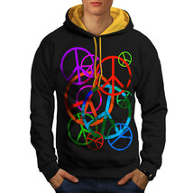 Wellcoda Peace And Love Only Mens Contrast Hoodie, Hippie Casual Jumper - £30.82 GBP