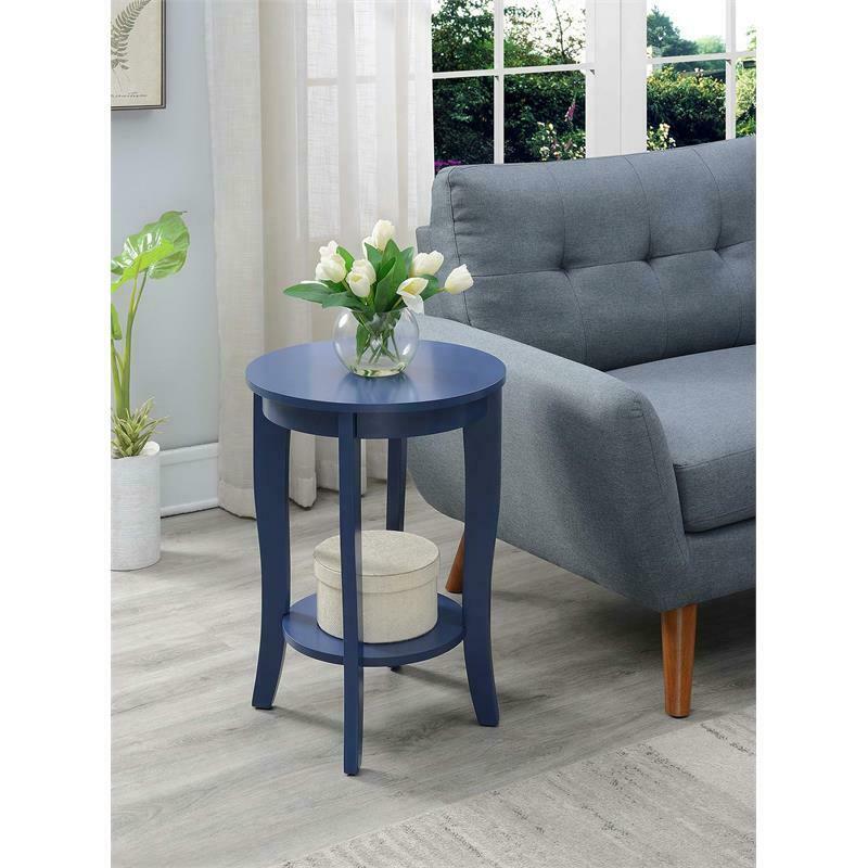 Convenience Concepts American Heritage Round End Table in Blue Wood Finish - £114.56 GBP