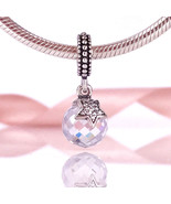 925 Sterling Silver Moon &amp; Star with Clear Cz Dangle Charm Bead - $15.88