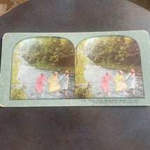 Antique 1905 Three Little Maids From School Are We Stereoview Photo Card 1178 - £15.29 GBP