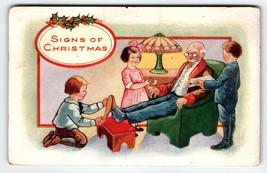 Christmas Postcard Children Grandpa Tiffany Lamp Foot Stool Whitney Vintage 1916 - £8.18 GBP