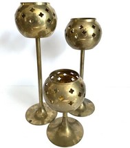 Pierced Brass Candle Holder Lot 3 Moroccan 5.5”- 10” Vtg Mid Century - £63.30 GBP