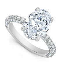 3.16 Ct Oval LC Moissanite 14K White Gold Plated Solitaire Engagement Ring - £73.98 GBP