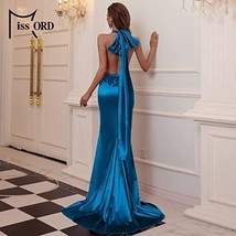 Miss ord Women Sexy V Neck Sleeveless Long Halter Party Dress, Blue-Med - £52.24 GBP