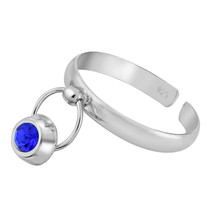 Sparkly Statement Blue Cubic Zirconia Dangle Sterling Silver Toe or Pinky Ring - £10.27 GBP