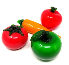 4 Glass Fruit 2 Apples Carrot Tomato Stage Kitchen Home Display Decor US Seller - £15.07 GBP